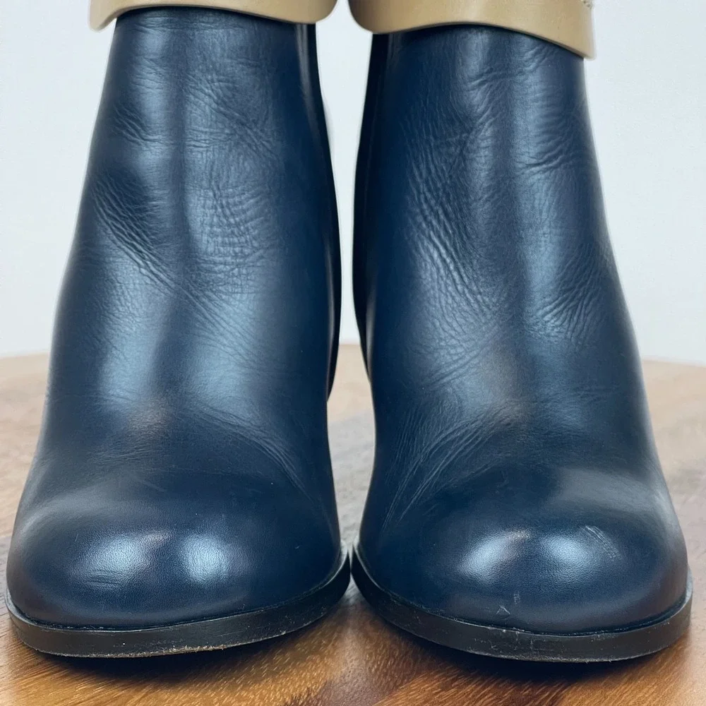 Womens‎ Jil Sander Blue Brown Leather Heeled Ankle Booties Boots Size 35 US 5 M